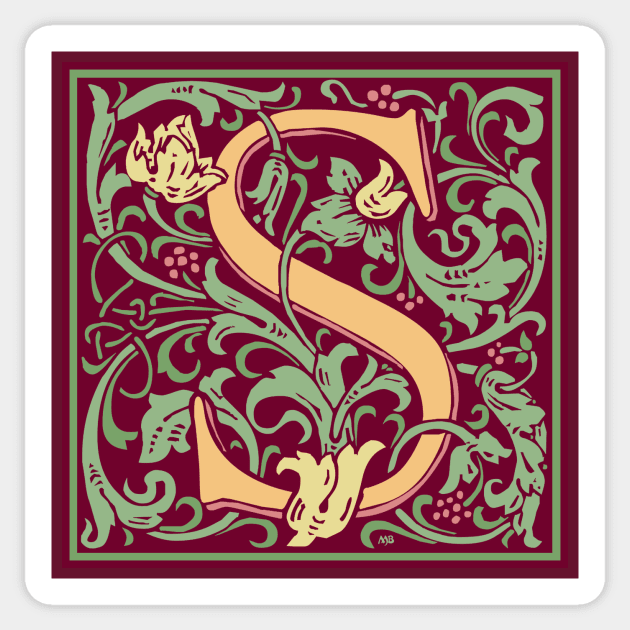 William Morris Vintage Letter S Sticker by MatchbookGraphics